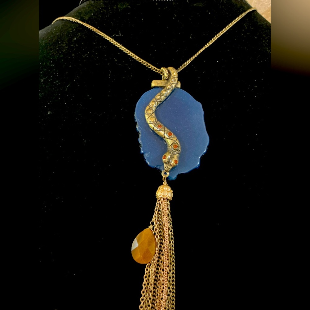 Capwell + Co Long Multi Metal Tiered XL Snake & Tassel Pendant Necklace-NWT